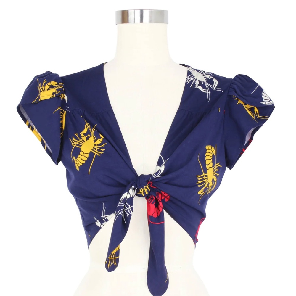 NWT Trashy Diva Crawfish Petal Tie Crop Top, size 20, Retro Novelty Print